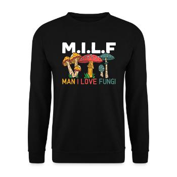 Mann, den ich liebe Pilze Mykologie Morcheljagd - Unisex Pullover - Schwarz - Vorne - Alina (178cm) & Michal (187cm)