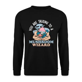 Du sprichst mit einem Pilzzauberer Mykologie - Unisex Pullover - Schwarz - Vorne - Alina (178cm) & Michal (187cm)