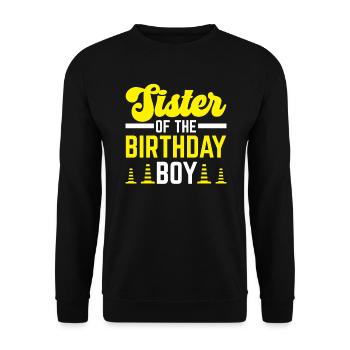 Schwester des Geburtstagskindes Baugeburtstag - Unisex Pullover - Schwarz - Vorne - Alina (178cm) & Michal (187cm)