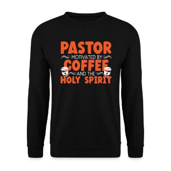 Pastor motiviert durch Kaffee und den Heiligen Geist - Unisex Pullover - Schwarz - Vorne - Alina (178cm) & Michal (187cm)