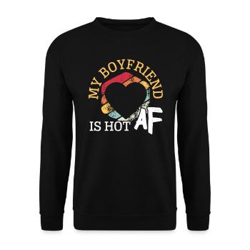 Mein Freund ist heiß AF Beziehung Freundin - Unisex Pullover - Schwarz - Vorne - Alina (178cm) & Michal (187cm)