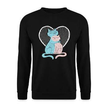 Katzenliebhaber Valentinstag Herztag Amor Liebe - Unisex Pullover - Schwarz - Vorne - Alina (178cm) & Michal (187cm)