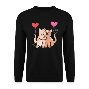 Katzenliebhaber Valentinstag Herztag Amor Liebe - Unisex Pullover - Schwarz - Vorne - Alina (178cm) & Michal (187cm)