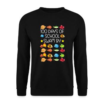 100 Days Of School Swam By Teacher Student Fish - Unisex Sweatshirt - black - Front - Alina (178cm) & Michal (187cm)