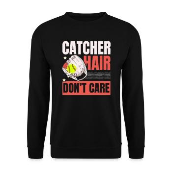 Catcher Hair Don’t Care Softball Player Sports - Sweat-shirt Unisexe - noir - Devant - Alina (178cm) & Michal (187cm)