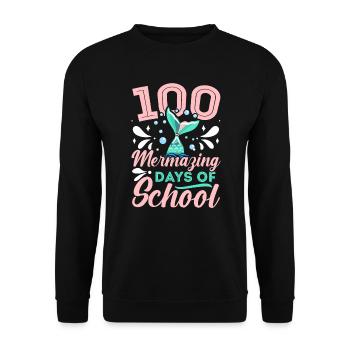 100 Mermazing Tage Schule Meerjungfrau Liebhaber Schüler - Unisex Pullover - Schwarz - Vorne - Alina (178cm) & Michal (187cm)