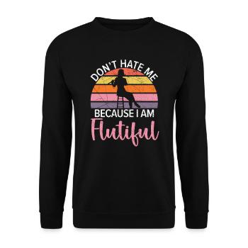 Hasse mich nicht, weil ich ein flötenhafter Flötenspieler bin - Unisex Pullover - Schwarz - Vorne - Alina (178cm) & Michal (187cm)