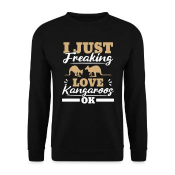 I Just Freaking Love Kängurus Ok Wildlife Tier - Unisex Pullover - Schwarz - Vorne - Alina (178cm) & Michal (187cm)