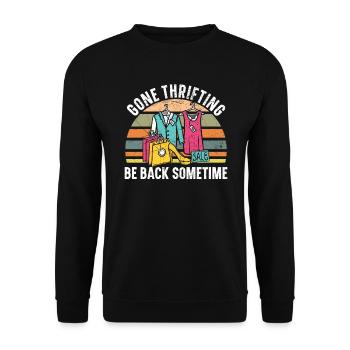 Thrifing Be Back Sometime Schnäppchenjagd - Unisex Pullover - Schwarz - Vorne - Alina (178cm) & Michal (187cm)