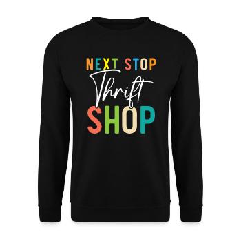 Nächster Halt Secondhand-Shop Sparsame Schnäppchenjagd - Unisex Pullover - Schwarz - Vorne - Alina (178cm) & Michal (187cm)