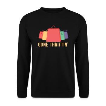 Gone Thriftin' Thrifting Queen Schnäppchenjagd - Unisex Pullover - Schwarz - Vorne - Alina (178cm) & Michal (187cm)