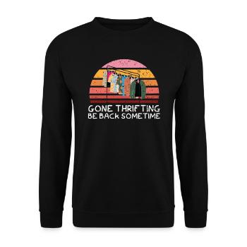 Thrifing Be Back Sometime Schnäppchenjagd - Unisex Pullover - Schwarz - Vorne - Alina (178cm) & Michal (187cm)