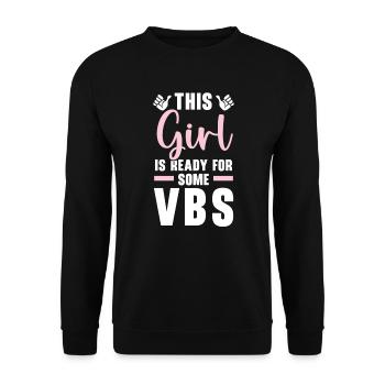 Une fille prête pour une école biblique de vacances VBS - Sweat-shirt Unisexe - noir - Devant - Alina (178cm) & Michal (187cm)