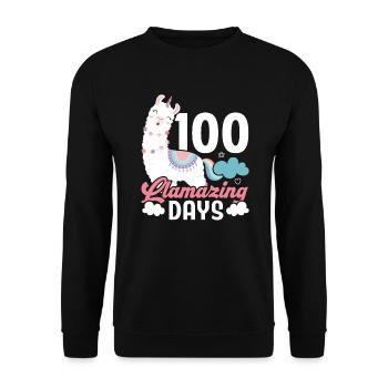 100 Llamazing Days Educator Pupil Llama Lover - Unisex Sweatshirt - black - Front - Alina (178cm) & Michal (187cm)