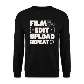 Filmbearbeitung Upload Repeat Content Creator Vlogger - Unisex Pullover - Schwarz - Vorne - Alina (178cm) & Michal (187cm)