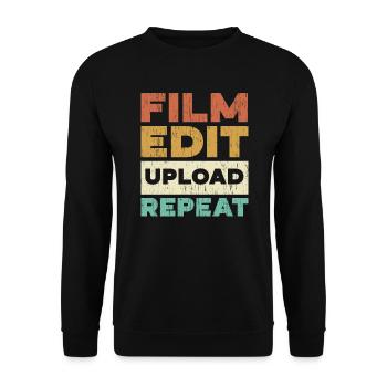 Filmbearbeitung Upload Repeat Content Creator Vlogger - Unisex Pullover - Schwarz - Vorne - Alina (178cm) & Michal (187cm)