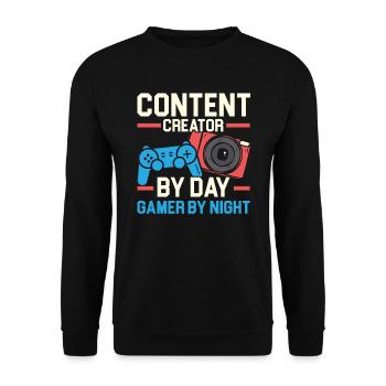 Content Creator By Day Gamer By Night Influencer - Unisex Sweatshirt - black - Front - Alina (178cm) & Michal (187cm)