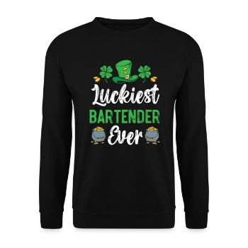 Glücklichster Barkeeper aller Zeiten St. Patrick's Saint Pattys - Unisex Pullover - Schwarz - Vorne - Alina (178cm) & Michal (187cm)