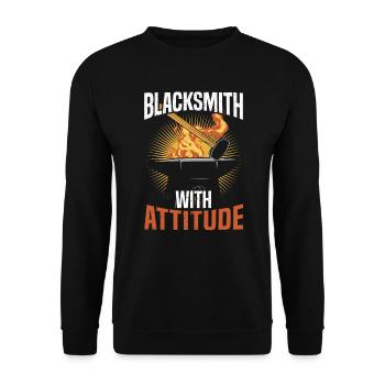 Schmied mit Haltung Metallschmied Metallarbeiter - Unisex Pullover - Schwarz - Vorne - Alina (178cm) & Michal (187cm)