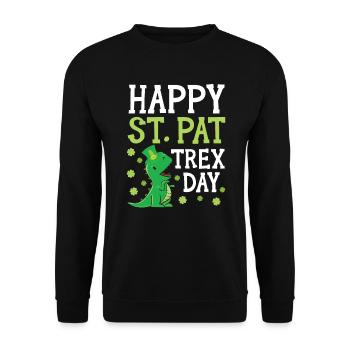 Happy St. Pat Trex Day Saint Patrick Dinosaurier - Unisex Pullover - Schwarz - Vorne - Alina (178cm) & Michal (187cm)