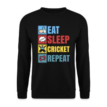 Essen Schlaf Cricket Wiederholungs-Cricketspieler Cricketspieler - Unisex Pullover - Schwarz - Vorne - Alina (178cm) & Michal (187cm)