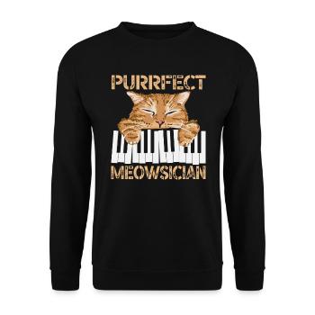 Purrfect Musiker Pianist Klavier Katze Musikalische Musik - Unisex Pullover - Schwarz - Vorne - Alina (178cm) & Michal (187cm)