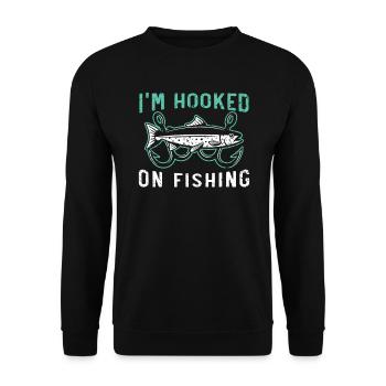 I'm Hooked On Fishing Fish Fisher Fisherman - Unisex Sweatshirt - black - Front - Alina (178cm) & Michal (187cm)