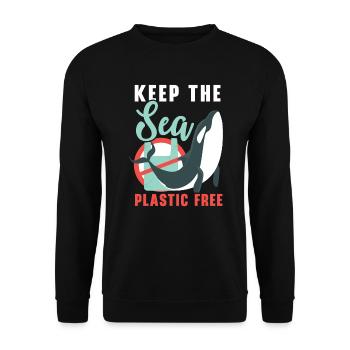 Halten Sie das Meer plastikfrei Orca Wal Tier - Unisex Pullover - Schwarz - Vorne - Alina (178cm) & Michal (187cm)