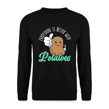 Alles ist besser mit Kartoffeln Kartoffelpommes - Unisex Pullover - Schwarz - Vorne - Alina (178cm) & Michal (187cm)