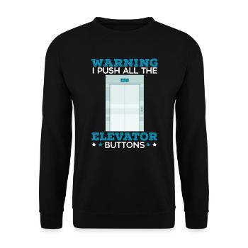 Warnung Ich drücke alle Aufzugstasten Erhöhung - Unisex Pullover - Schwarz - Vorne - Alina (178cm) & Michal (187cm)