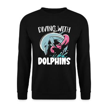 Tauchen mit Delfinen Meeresbiologie Tier - Unisex Pullover - Schwarz - Vorne - Alina (178cm) & Michal (187cm)