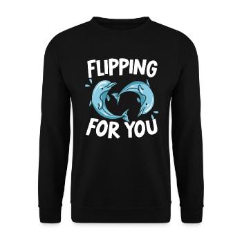 Flipping für Sie Delfin Meeresbiologie Tier - Unisex Pullover - Schwarz - Vorne - Alina (178cm) & Michal (187cm)