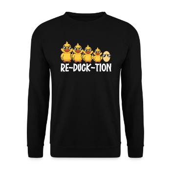 Re-Duck-tion Entenflüsterer Entlein Vogelente - Unisex Pullover - Schwarz - Vorne - Alina (178cm) & Michal (187cm)