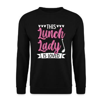 Diese Mittagsdame ist eine beliebte Cafeteria-Mitarbeiterin - Unisex Pullover - Schwarz - Vorne - Alina (178cm) & Michal (187cm)