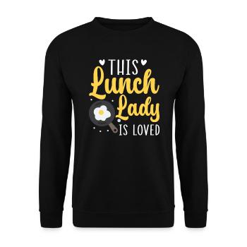 Diese Mittagsdame ist eine beliebte Cafeteria-Mitarbeiterin - Unisex Pullover - Schwarz - Vorne - Alina (178cm) & Michal (187cm)