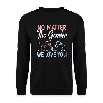 Egal welches Geschlecht wir lieben dich Geschlecht offenbaren - Unisex Pullover - Schwarz - Vorne - Alina (178cm) & Michal (187cm)