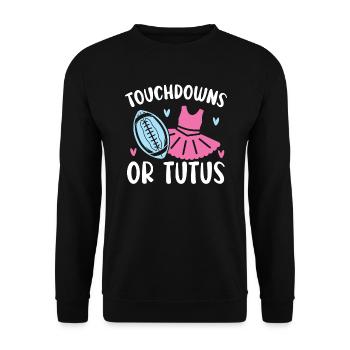 Touchdowns oder Tutus Schwangerschaft Geschlecht offenbaren - Unisex Pullover - Schwarz - Vorne - Alina (178cm) & Michal (187cm)