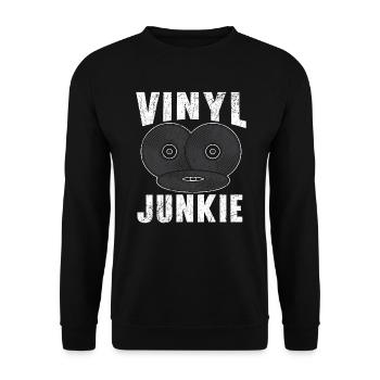 Vinyl Junkie Vinyl Record Player Music Lover - Unisex Sweatshirt - black - Front - Alina (178cm) & Michal (187cm)