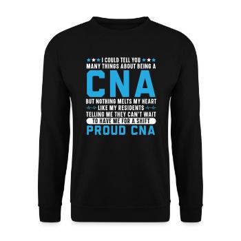 Zertifizierte Pflegehelferin CNA - Unisex Pullover - Schwarz - Vorne - Alina (178cm) & Michal (187cm)