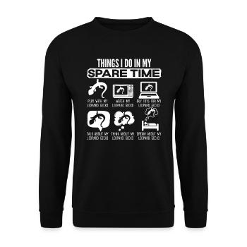 Dinge, die ich in meiner Freizeit mache Leopard Gecko Liebhaber - Unisex Pullover - Schwarz - Vorne - Alina (178cm) & Michal (187cm)