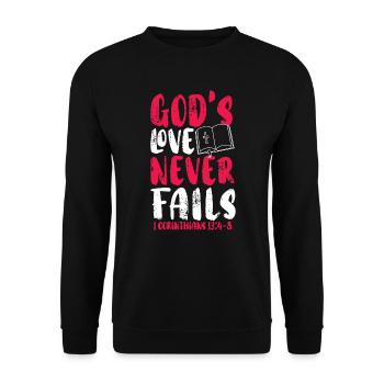 God's Love Never Fails Christian Believer - Unisex Sweatshirt - black - Front - Alina (178cm) & Michal (187cm)