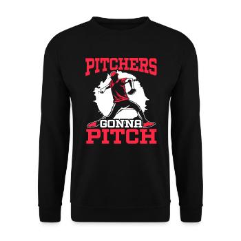 Pitcher gehen zum Pitch Baseballspieler Baseball-Fan - Unisex Pullover - Schwarz - Vorne - Alina (178cm) & Michal (187cm)