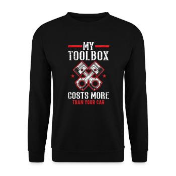 Meine Toolbox kostet mehr als Ihr Automechaniker - Unisex Pullover - Schwarz - Vorne - Alina (178cm) & Michal (187cm)