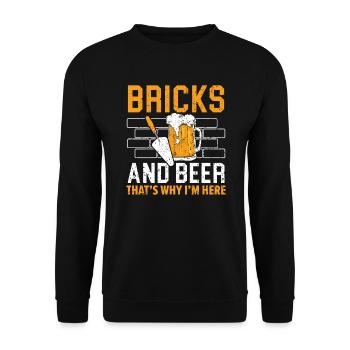 Ziegelsteine und Bier Deshalb bin ich hier Maurer - Unisex Pullover - Schwarz - Vorne - Alina (178cm) & Michal (187cm)