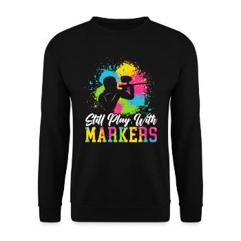 Spielen Sie immer noch mit Markern Paintball Paintballer - Unisex Pullover - Schwarz - Vorne - Alina (178cm) & Michal (187cm)