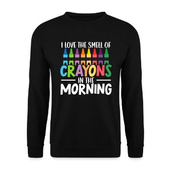 Ich liebe den Geruch von Buntstiften in der Morgenfarbe - Unisex Pullover - Schwarz - Vorne - Alina (178cm) & Michal (187cm)