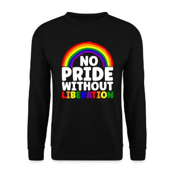 Kein Stolz ohne Befreiung Regenbogen LGBTQ Schwul - Unisex Pullover - Schwarz - Vorne - Alina (178cm) & Michal (187cm)
