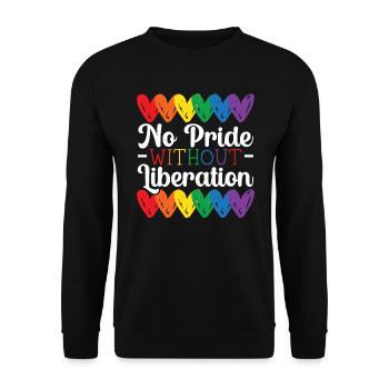 Kein Stolz ohne Befreiung Regenbogen LGBTQ Schwul - Unisex Pullover - Schwarz - Vorne - Alina (178cm) & Michal (187cm)