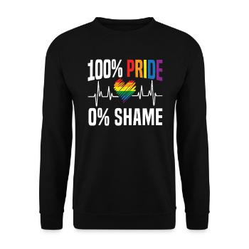 100% Pride 0% Shame Rainbow Month LGBTQ Gay Pride - Unisex Sweatshirt - black - Front - Alina (178cm) & Michal (187cm)