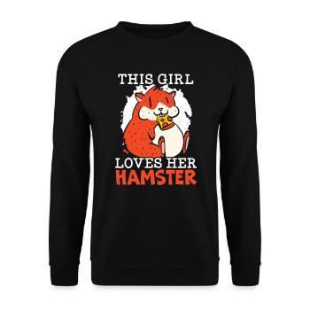 Dieses Mädchen liebt Hamster, Nagetier, Haustier, Hamster, Hammy - Unisex Pullover - Schwarz - Vorne - Alina (178cm) & Michal (187cm)